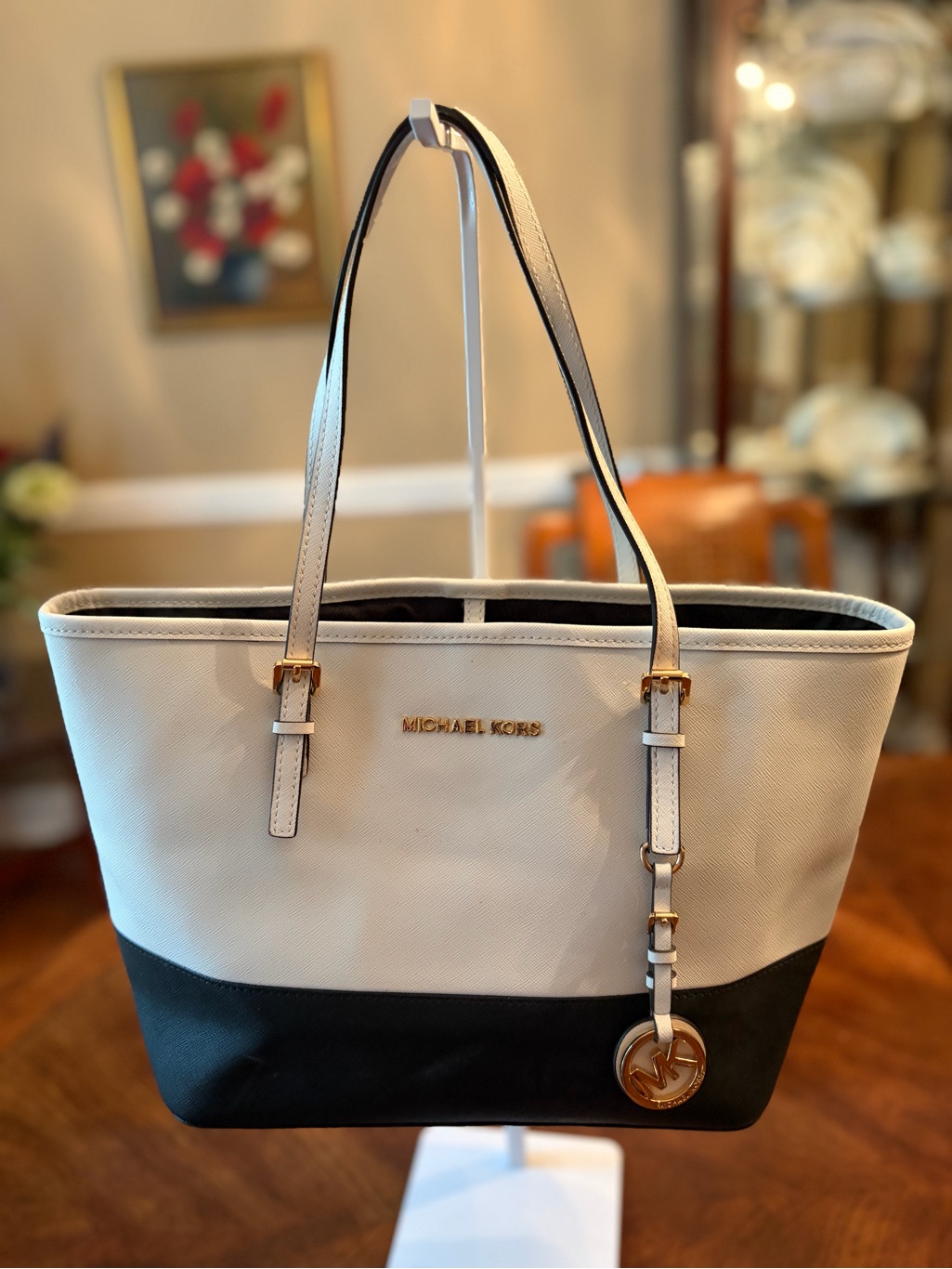 Nwt Michael Kors Optic White & Black Jetset Bag. (Msrp $298)